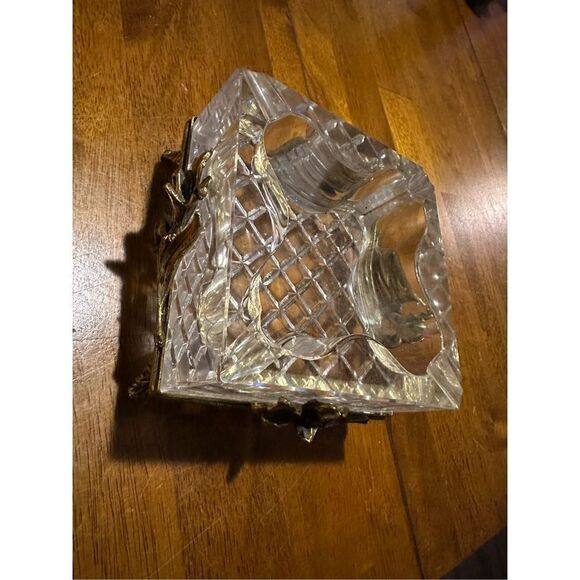 Vintage Mid Century modern MCM Thick Glass with Gold Tone Floral Holder Ashtray - Picture 2 of 12